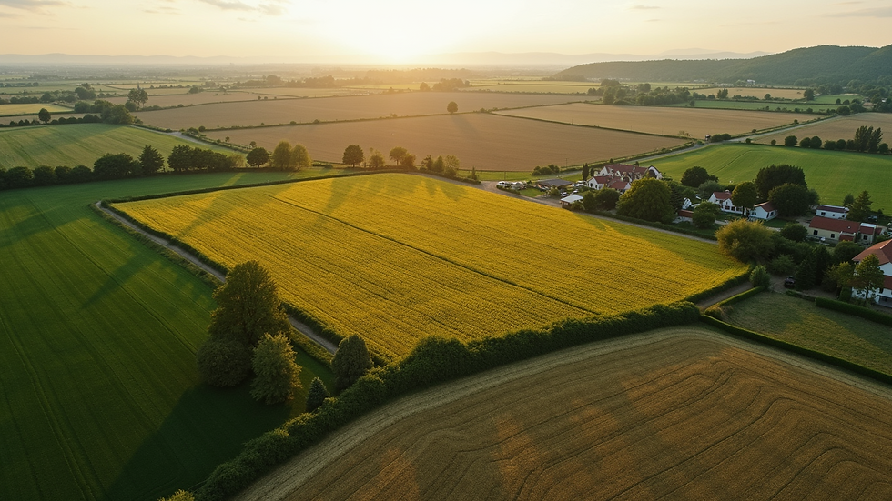Vue aérienne d'une ferme durable avec des cultures diversifiées