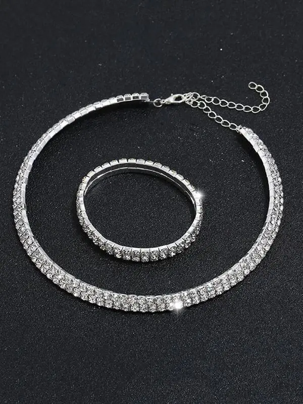 Thumbnail: Silver Diamond Bling Necklace & Bracelet