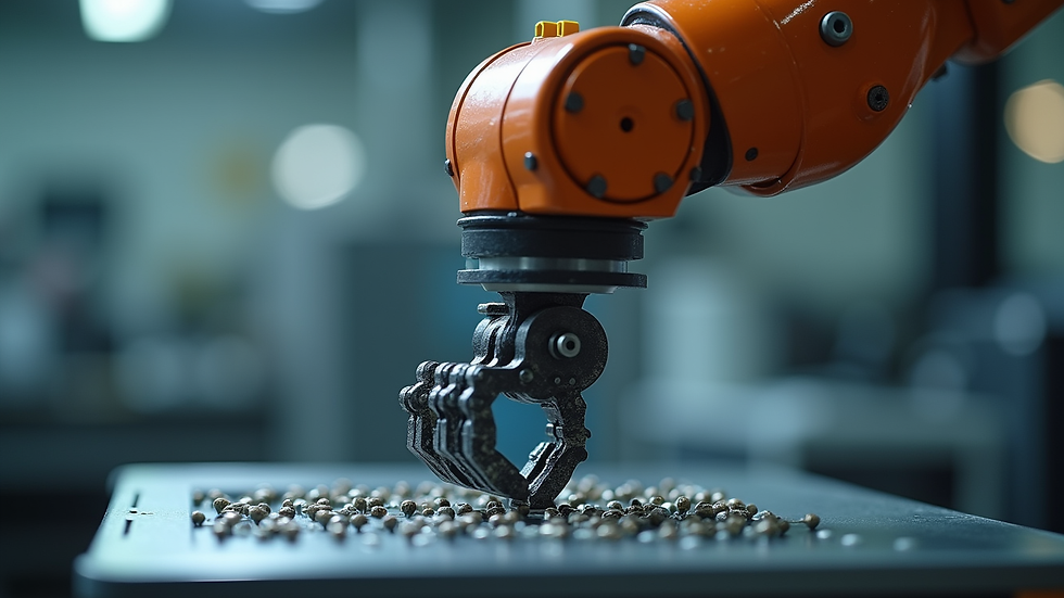 Close-up view of robotic arm gripper holding a small component