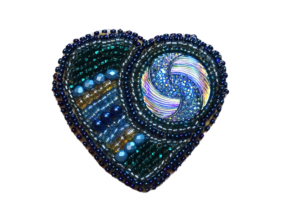 Hand beaded Blue Heart Brooch/ Coeur bleu