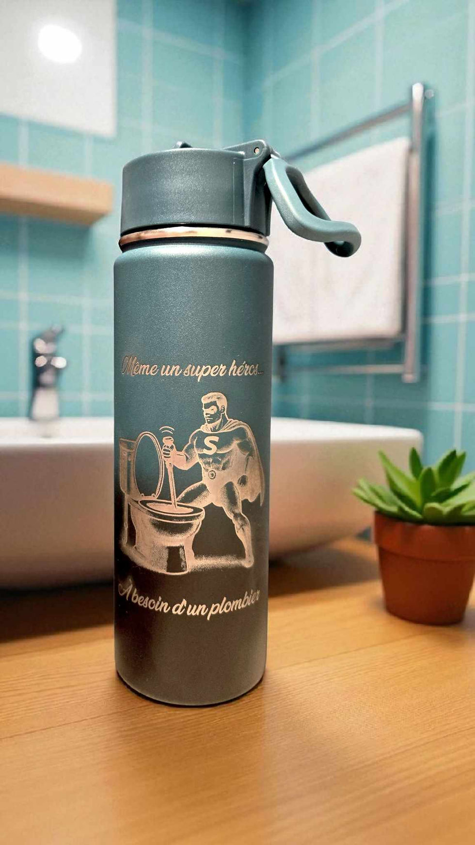 Miniature : Bouteille d'eau isotherme 600ml- Deux bouchons- Couleur