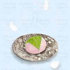 桜餅　桜　春　お花見　おやつ　ソフトパステル　まついさゆき　お菓子