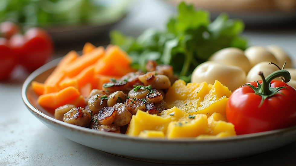 Close-up view of a colorful plate with hormone-balancing foods