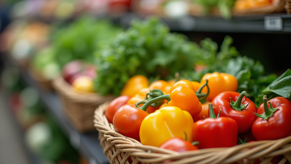 Close-up view of fresh organic vegetables in grocery basket