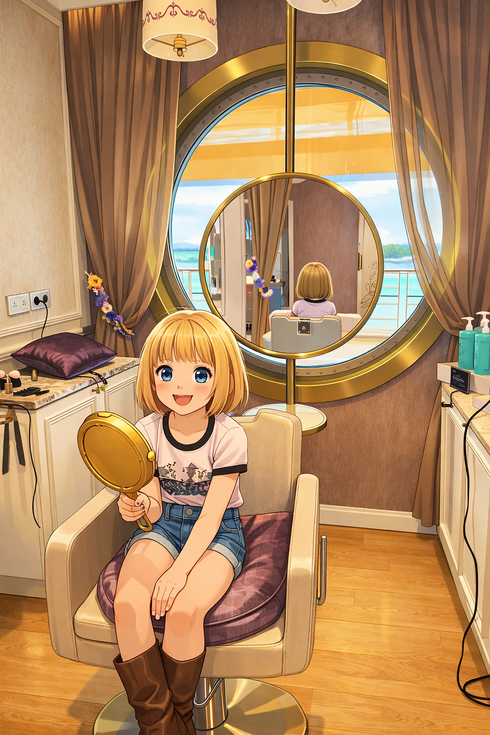 Girl getting seeing her hair after it was cut in unTangled Salon