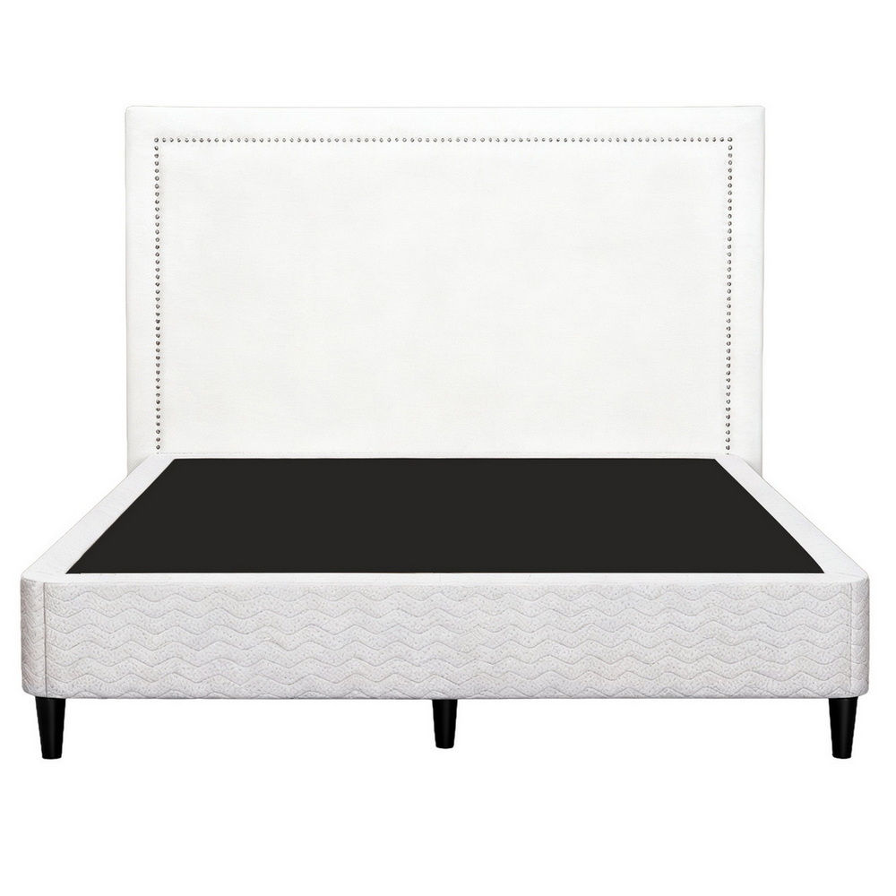 Queen Bed Frame with Headboard Platform Bed Base Grey Beige Fabric Metal