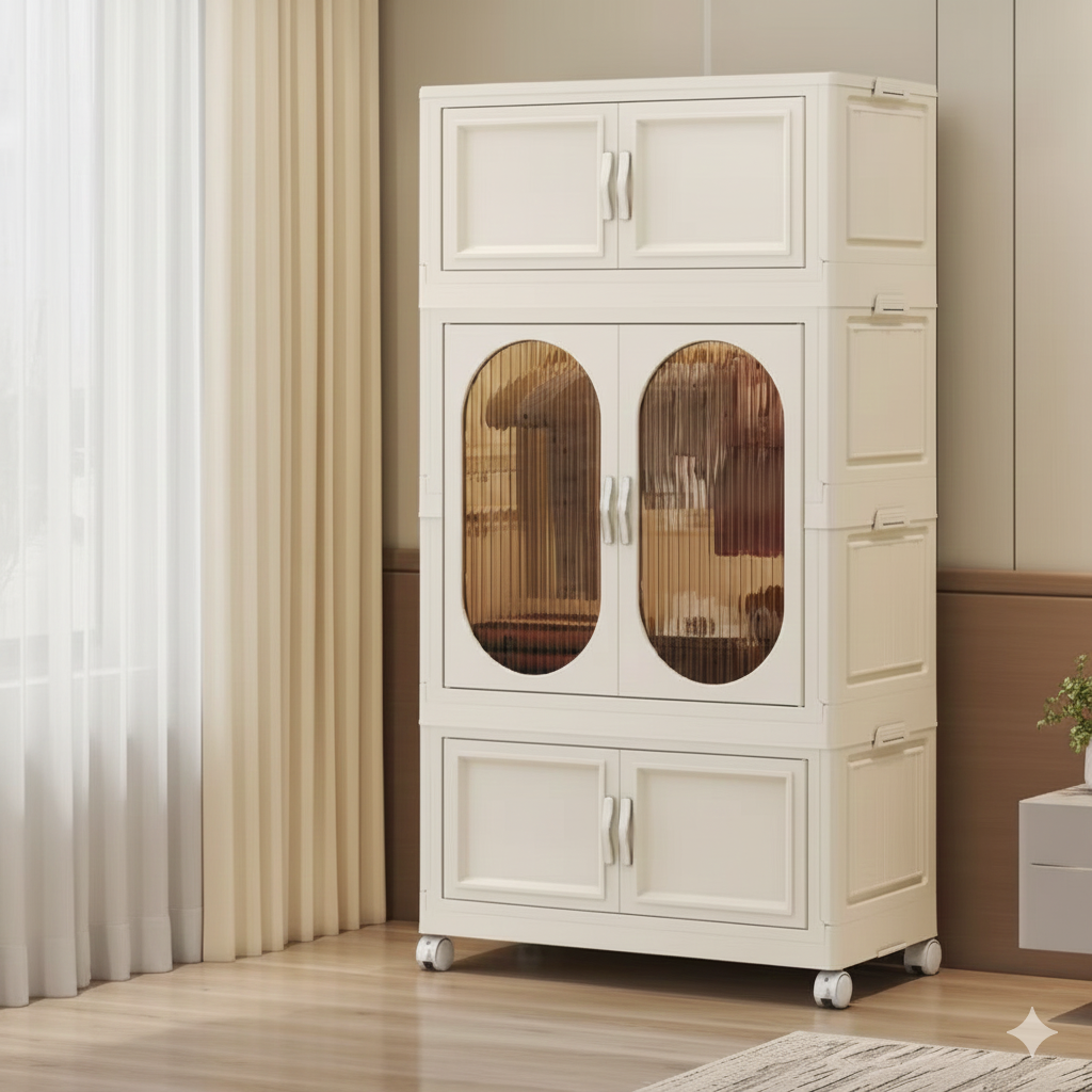 Foldable Assembly Free Portable Closet  3 Layers 2 Doors 