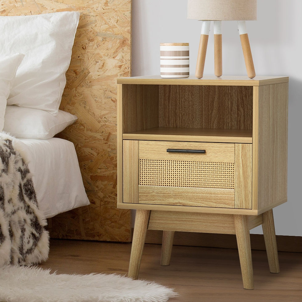 Thumbnail: Rattan Bedside Table 1 Drawer with Shelf - REI Oak