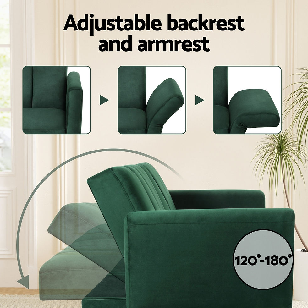 Thumbnail: Sofa Bed 3 Seater Couch Convertible Lounge Adjustable Arm Recliner Velvet