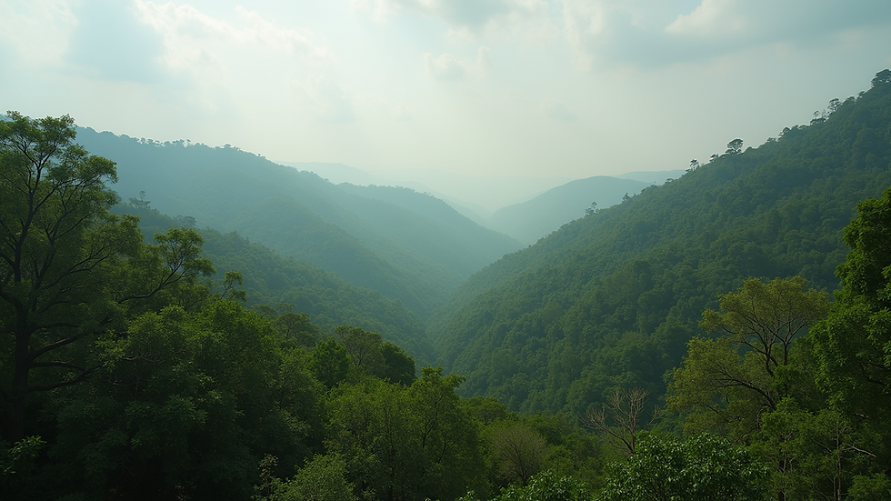 Vista panorámica de la Selva Viviente con árboles frondosos y un cielo despejado