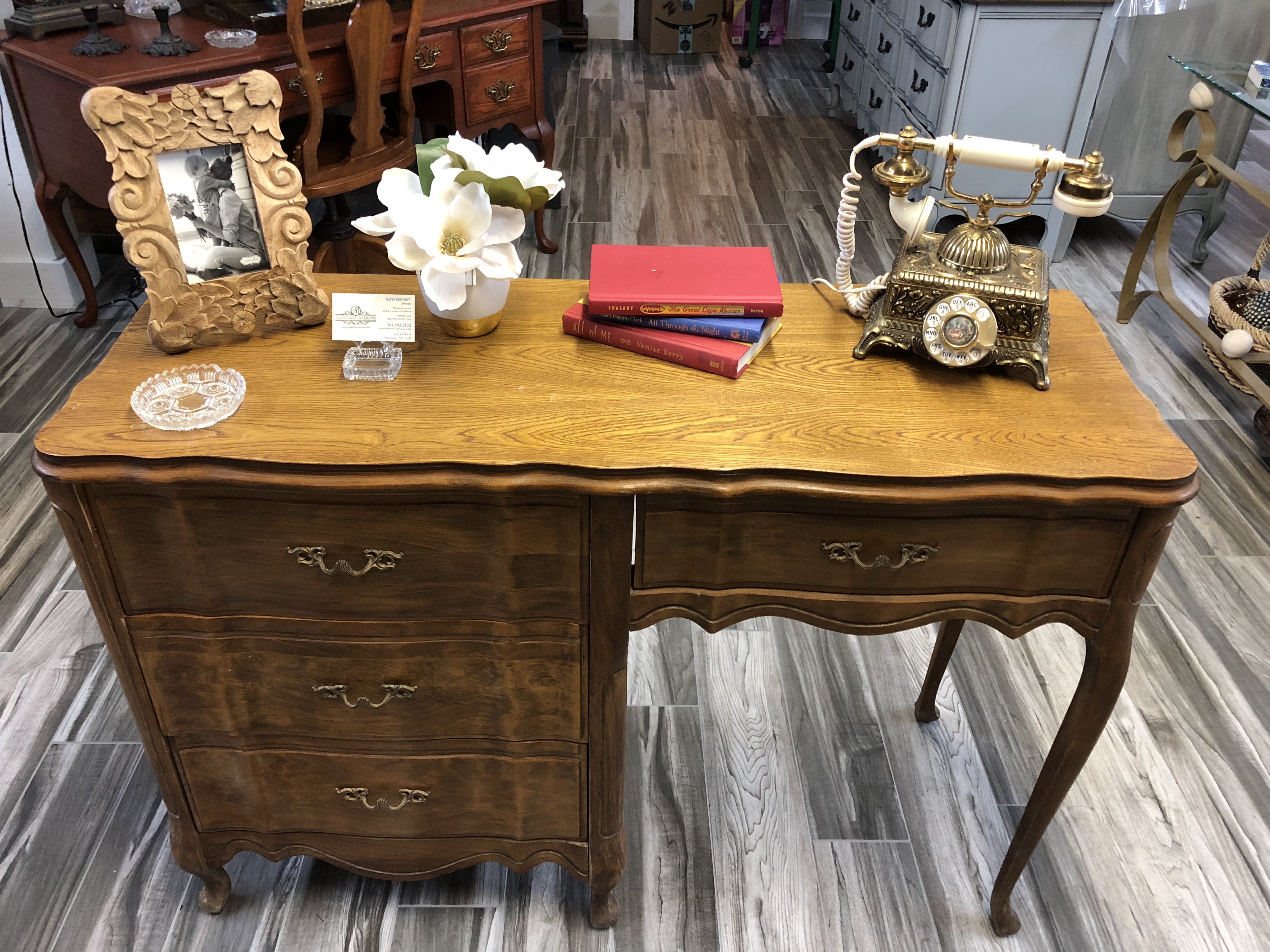 Basset French desk and 1940's telephone.