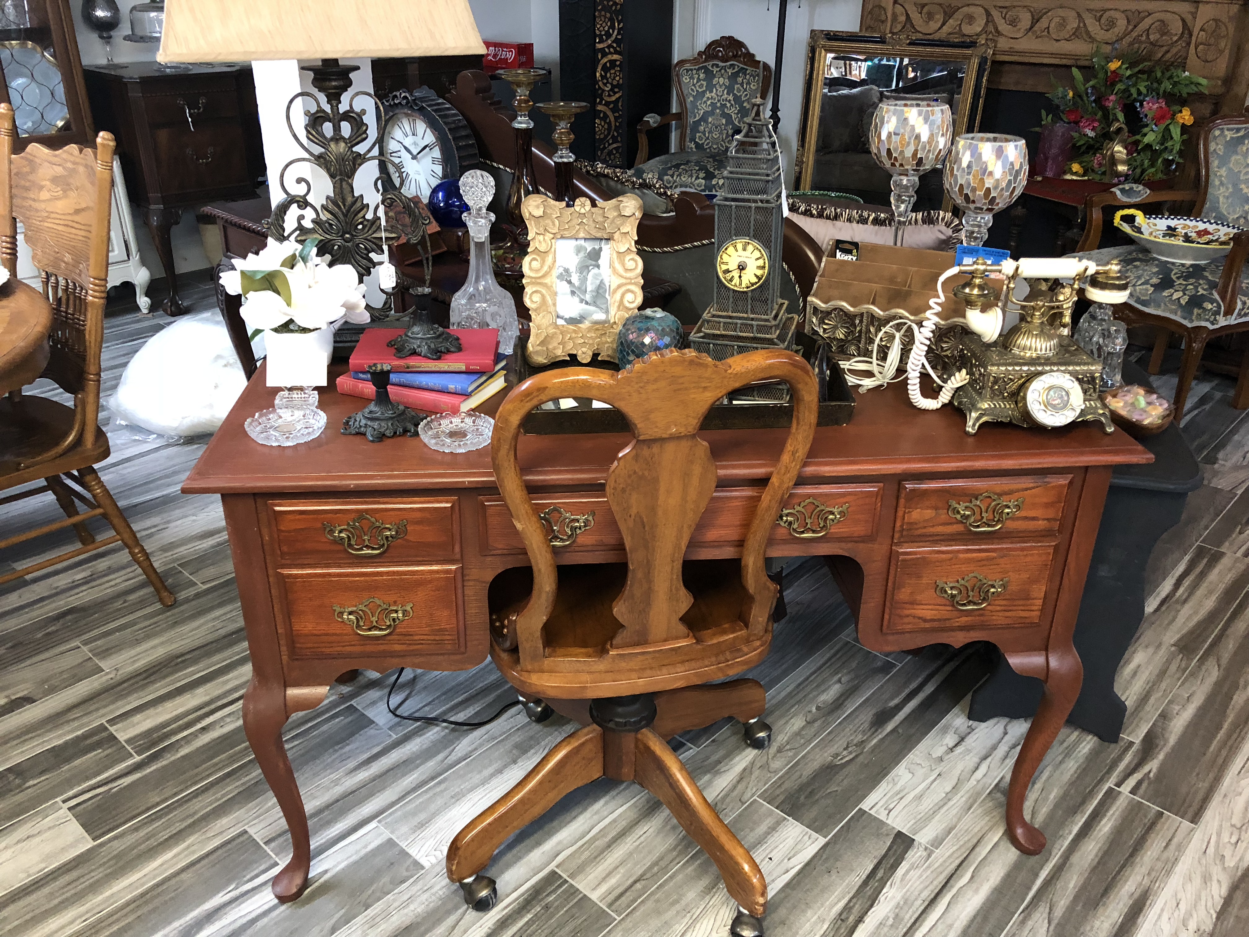 desk with chair on casters