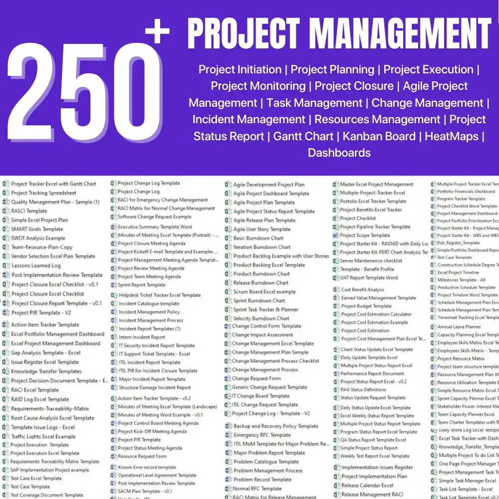 RESELL – 250+ Project Management Templates Collection