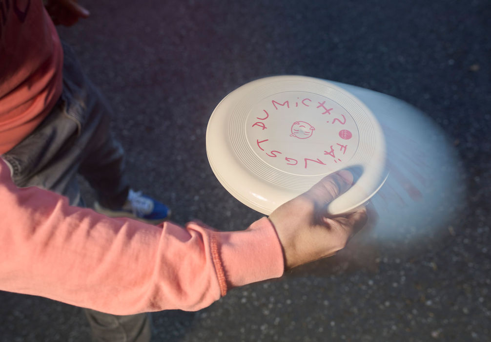 Gebrandete Frisbee für die Pflegeelternkampagne des Landes Oberösterreich 