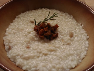 Risotto con castagne e zucca caramellata al malto di riso