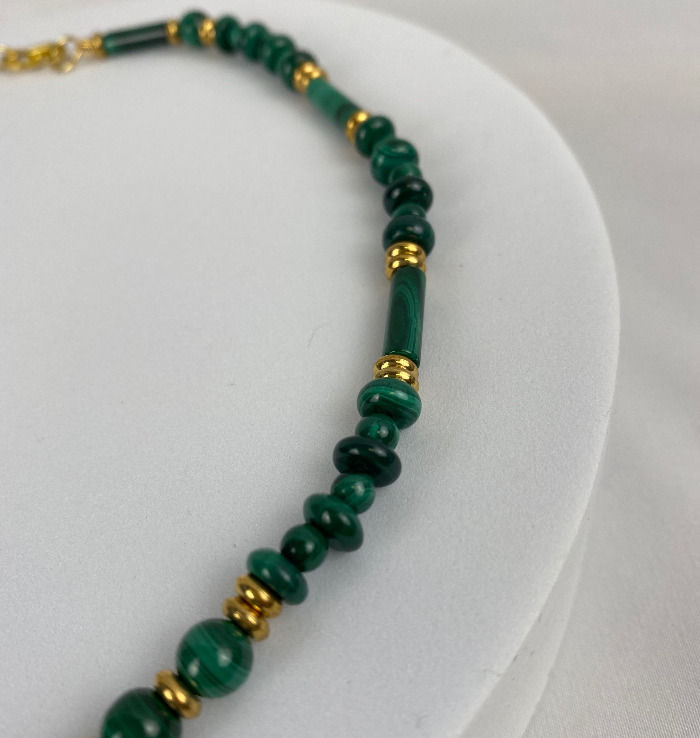 Thumbnail: Fine Malachite Brass Beads Necklace & Bracelet