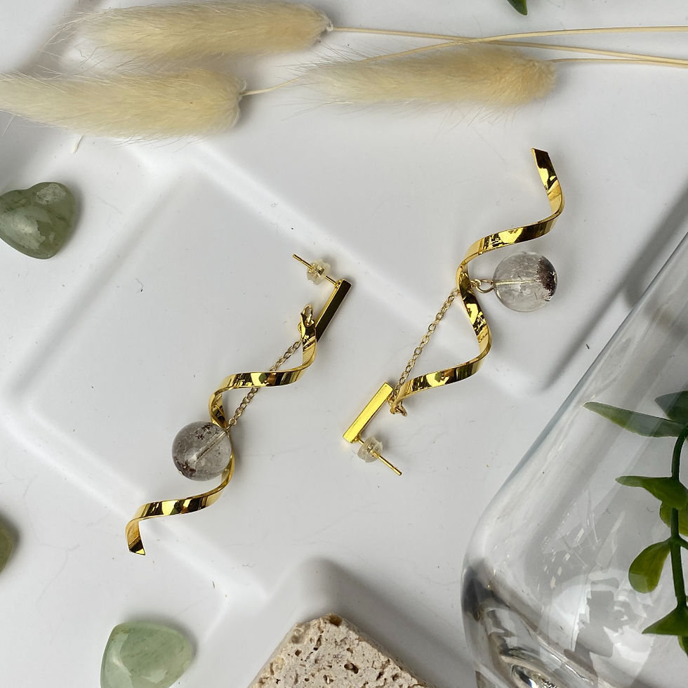 Thumbnail: Green Phantom Quartz Spiral Gold Earrings