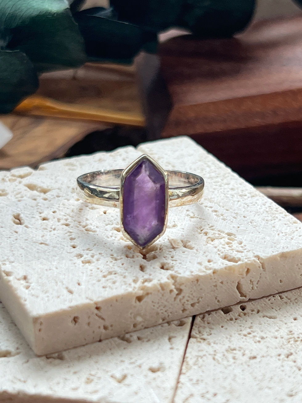 Amethyst Double Terminated Hexagon 925 Sterling Silver Ring February Birthstone