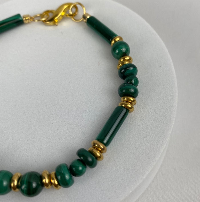 Thumbnail: Fine Malachite Brass Beads Necklace & Bracelet