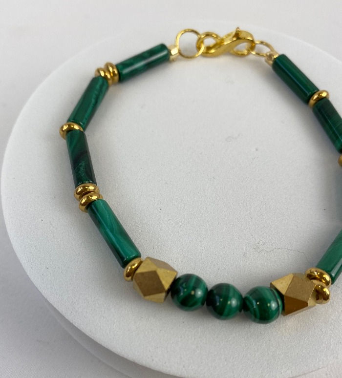 Thumbnail: High Grade Malachite Brass Beads Necklace & Bracelet