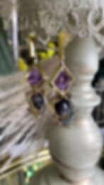 Amethyst Obsidian Two Tone Geometric Earrings
