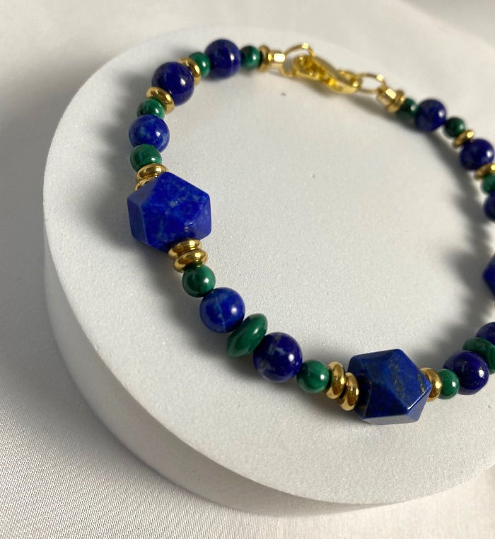 Octagon Lapis Lazuli & Malachite Brass Bracelet