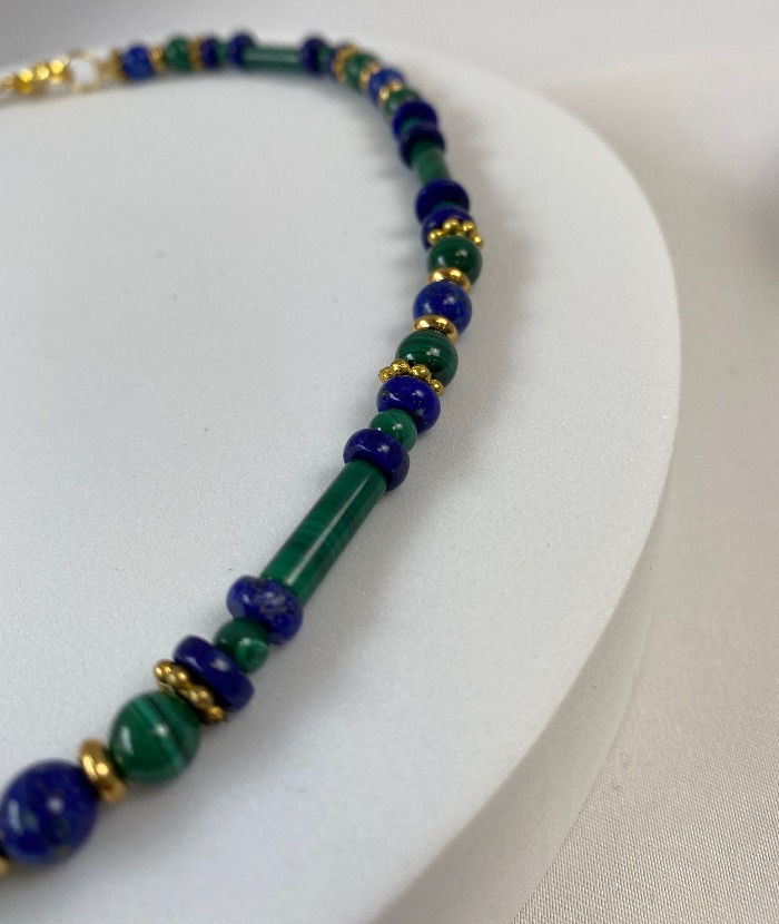 Thumbnail: Malachite & Lapis Lazuli Brass Necklace Bracelet