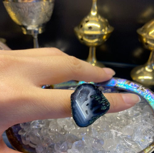 Thumbnail: Mexico Agate Geode S925 Silver Ring