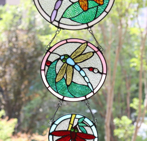 Dragonfly Tiffany Style Stained Glass Window Panel