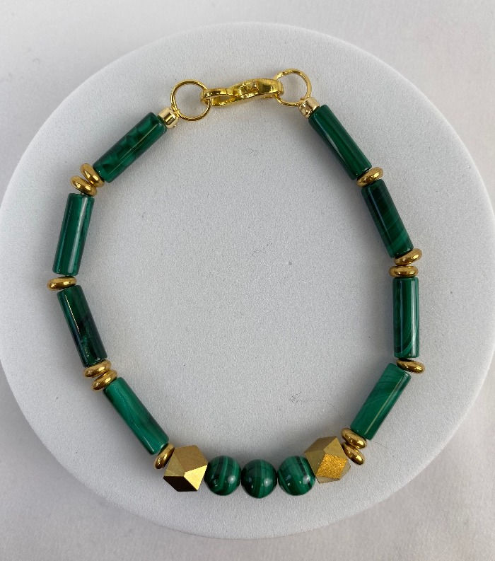 Thumbnail: High Grade Malachite Brass Beads Necklace & Bracelet
