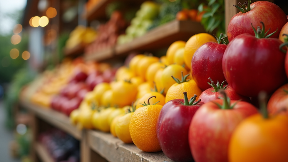 High angle view of a vibrant fruit display