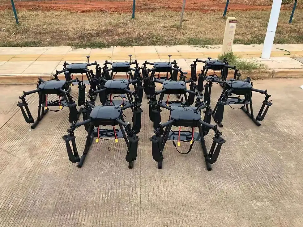 Thumbnail: Row of dark gray drones on pavement