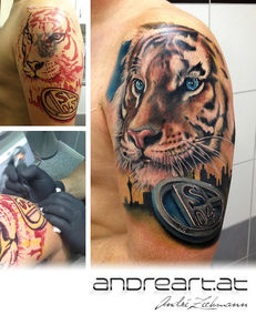 Tiger Tattoo, Blue Eyes, Logos, and andreart.at Text. Andre Zechmann