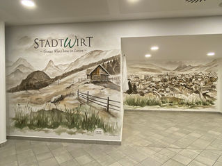 HAND-PAINTED MURAL AT STADTWIRT LIEZEN – RESTAURANT INTERIOR ART