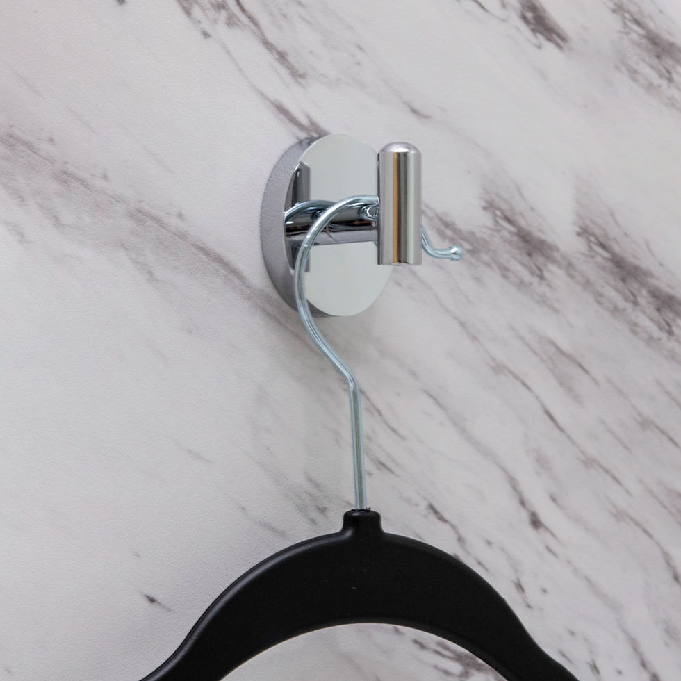 Thumbnail: Lifestyle image of Italia Collection Amalfi Robe Hook in chrome model AM6604 on holding a hanger