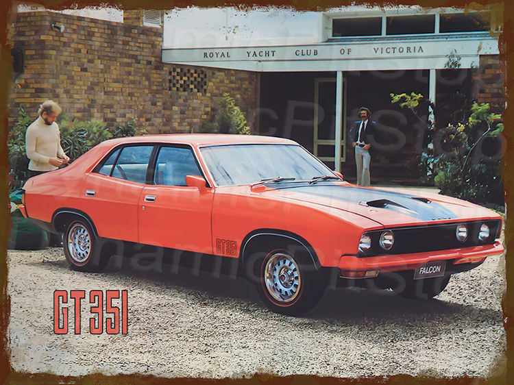 Falcon GT 351 Rustic Tin Sign Man Cave Garage Australian Made