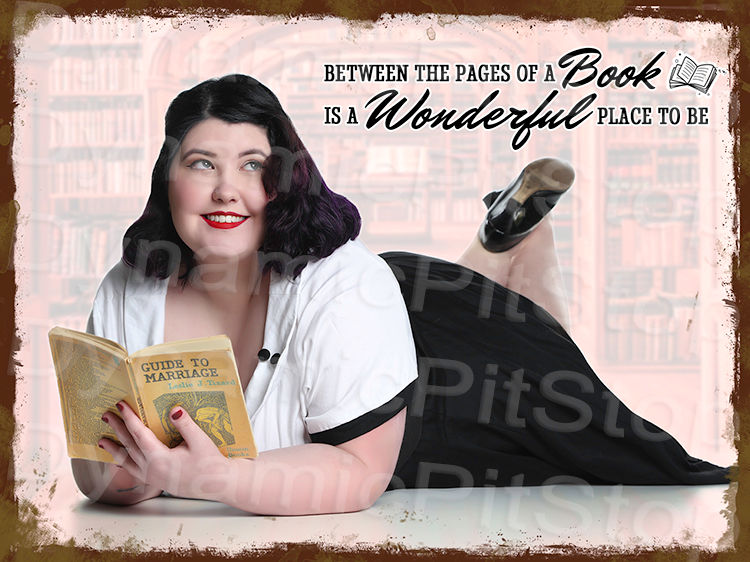 Between The Pages Book Tin Sign Pin Up Retro Vintage Australian Made