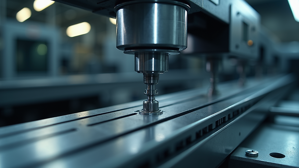 Eye-level view of an inline metrology system inspecting a machined part