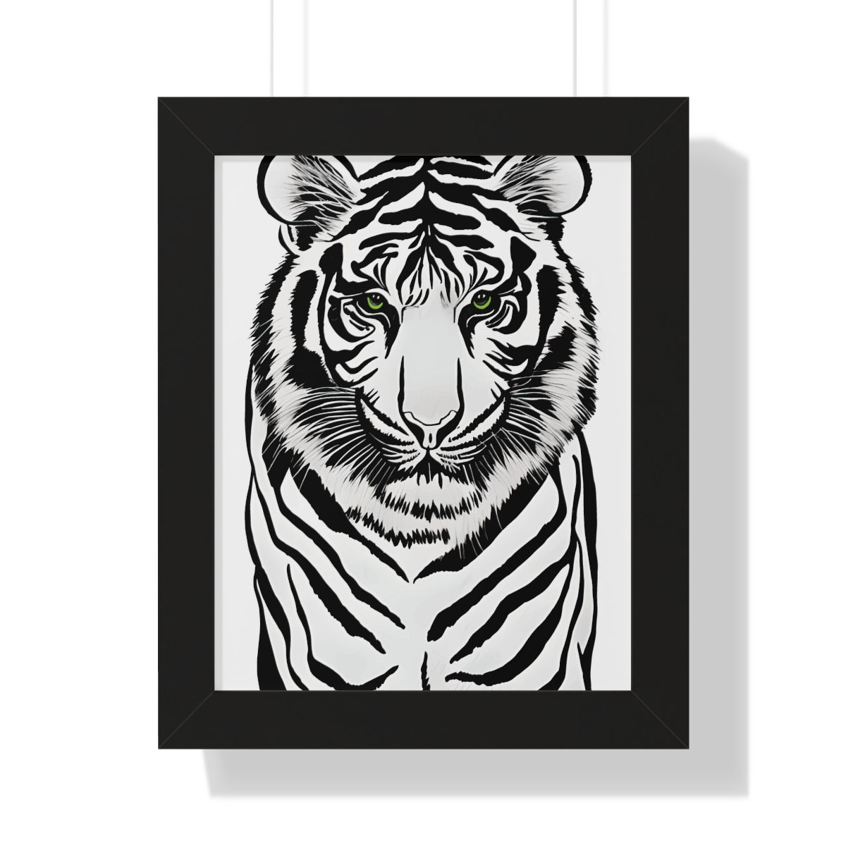 Black and White Tiger with Green Eyes 11x14 Framed Print