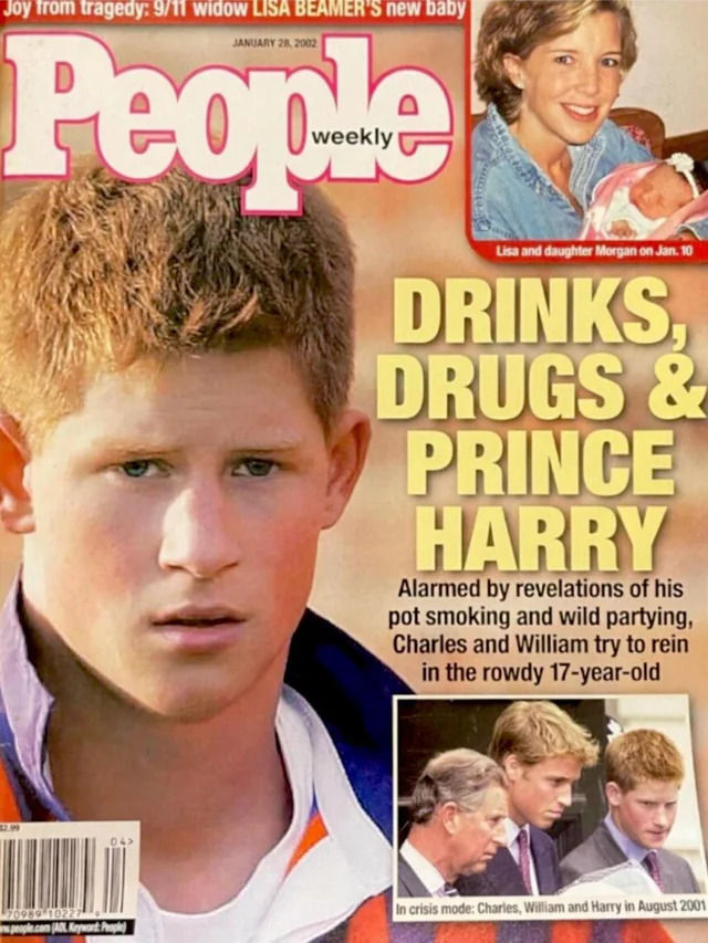 People Weekly Magazine Journal Cover Alcoholic Drinks Drugs Narcotics Prince Harry 17 seventeen years age old 28th January 2002 Monday Royal Family Charles William King Queen Scandals Henry Charles Albert David Duke of Sussex Cambridge Wales England Northern Ireland Scotland Great Britain United Kingdom August 2001 Windsor Mountbatten