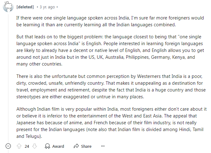 Economically Useful Useless Mobility Internationalisation India Pakistan Sri Lanka Bangladesh Bhutan Nepal South Asia Lingua Franca comparision with European Languages East Asian Languages Useless English Hindi Indo-European Aryan Dravidian Clash Example Tamil Te