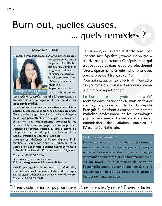 Burn out Hypnose si Bien Isabelle Afonso Boulogne-Billancourt