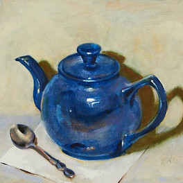blue teapot w spoon new oil painting