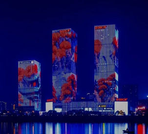 commercial city covered in media facade lighting