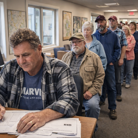 Blaine at work with waiting clients