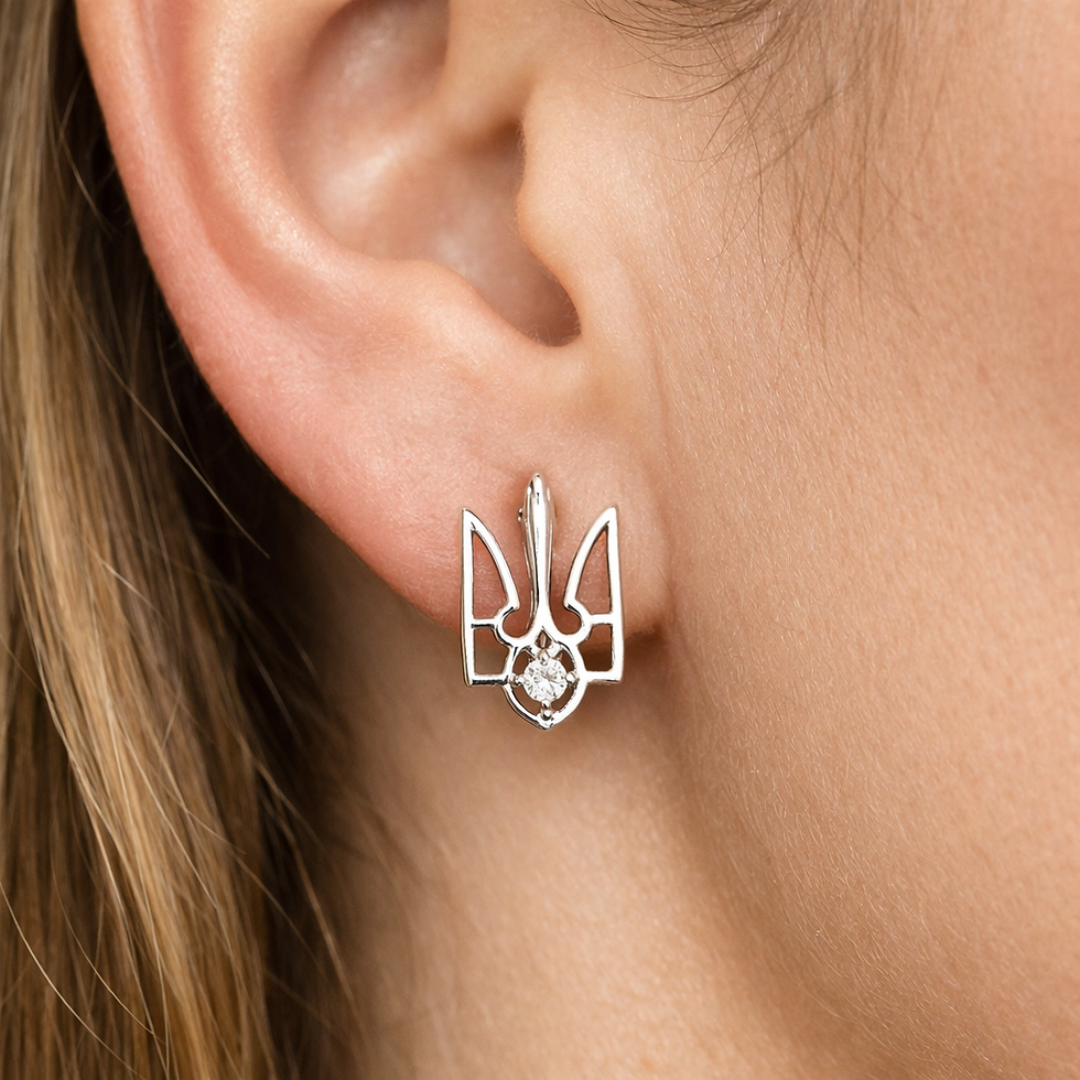 Ukrainian Tryzub earrings styled as elegant cultural jewelry