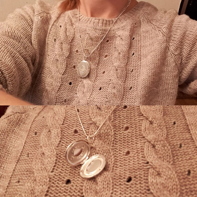 Thumbnail: Necklaces with an open-frame photo pendant in the shape of an oval heart, made o