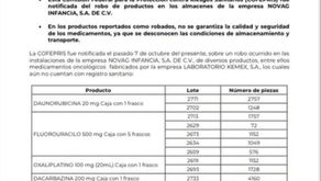 Alerta COFEPRIS por robo de medicamentos para niños con cáncer
