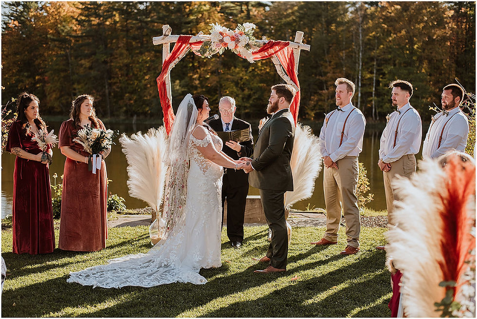 Waterfront ceremony setup at private Upstate New York wedding venue, The Rosemary at Spano Lake