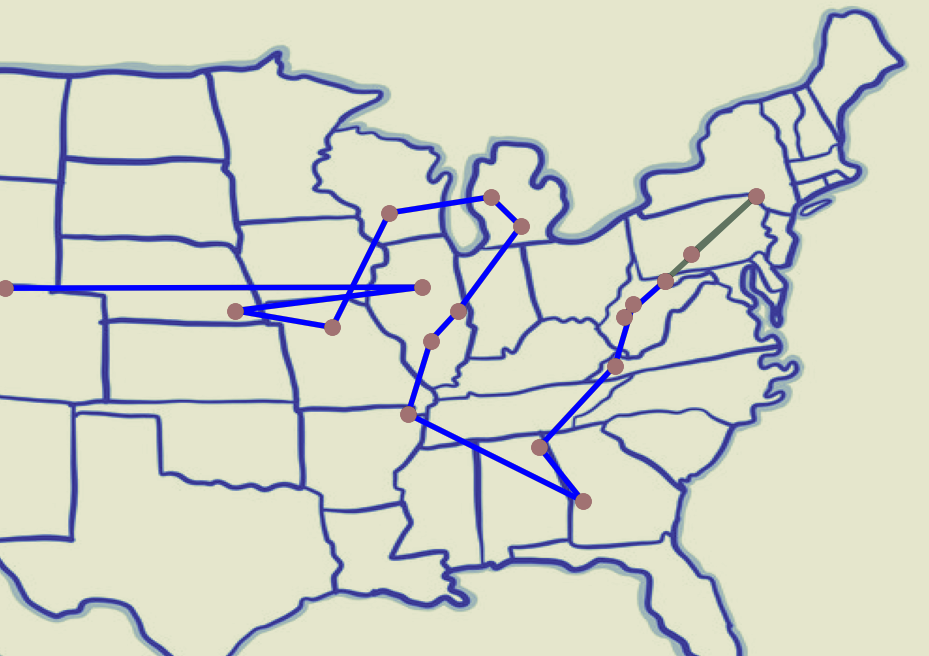 Tour routing visually between cities